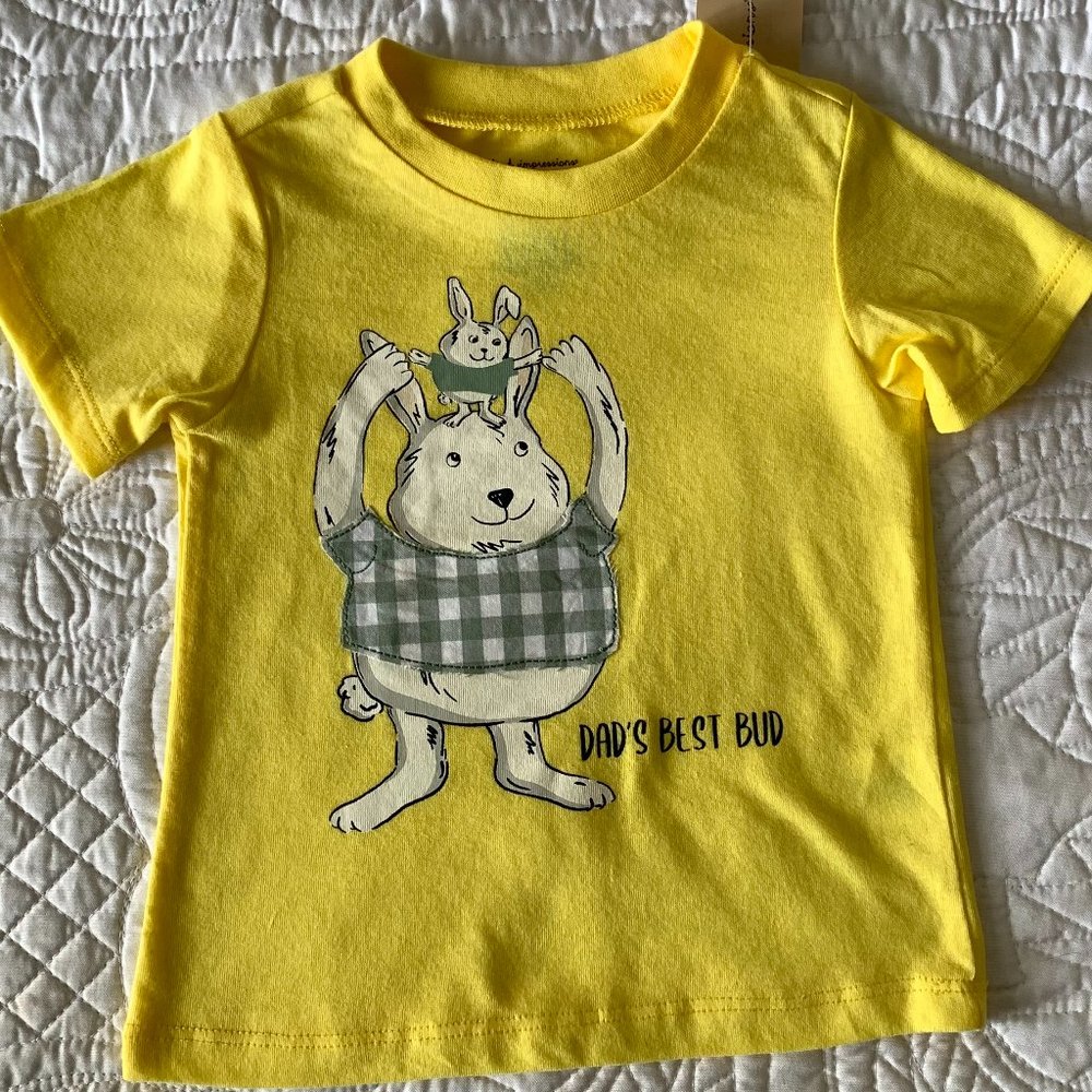 FIRST IMPRESSION, Boys, Bunny DAD'S BEST BUD T-Shirt, Yellow, Size 12 Mos.